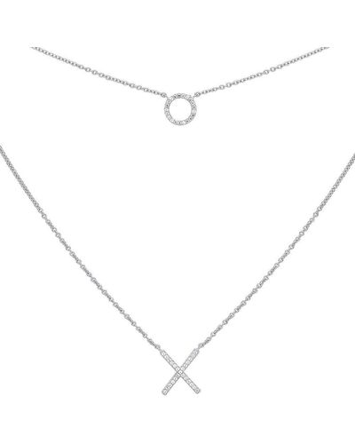 Jewelco London Silver Cz X O Hugs & Kisses Charm Necklace - Metallic