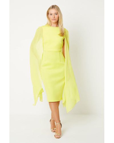 Debut London Cape Sleeve Scuba Midi Dress - Yellow