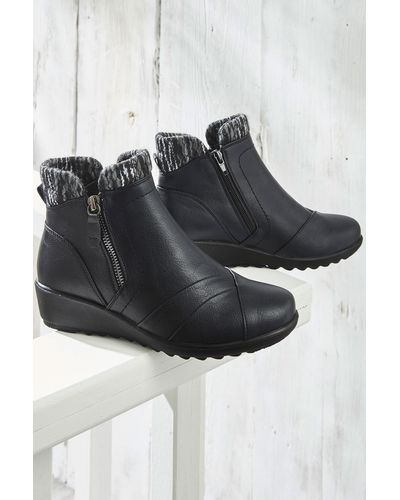 Cotton Traders Flexisole Knitted Collar Boots - Black