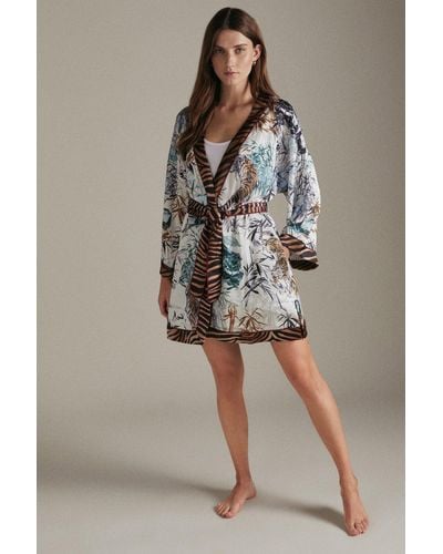 Karen Millen Tiger Print Satin Nightwear Robe - Multicolour