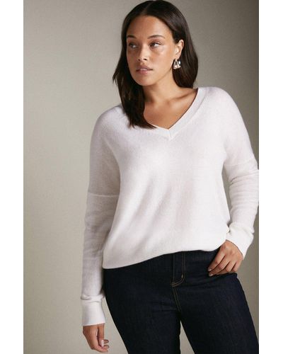 Karen Millen Plus Size Cashmere V Neck Jumper - White