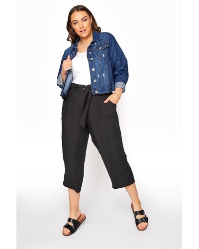 Yours Belted Cropped Trousers - Blue