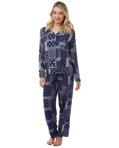 CAMILLE Printed Satin Pyjama Set - Blue