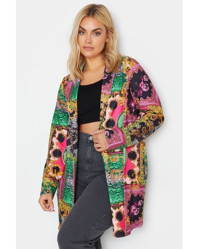Yours Mixed Tile Print Blazer - Pink