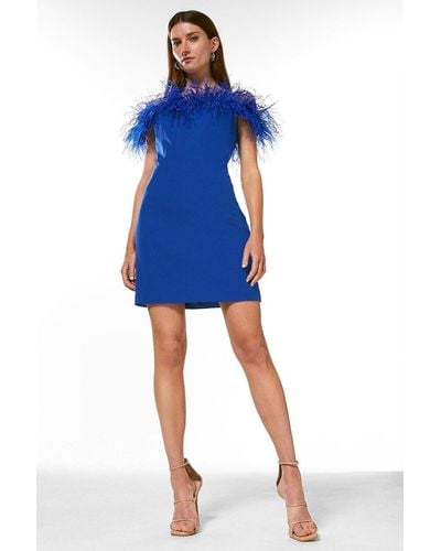 Karen Millen Petite Feather Bardot Mini Dress - Blue