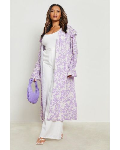 Boohoo Plus Ruffle Shoulder Floral Kimono - Purple