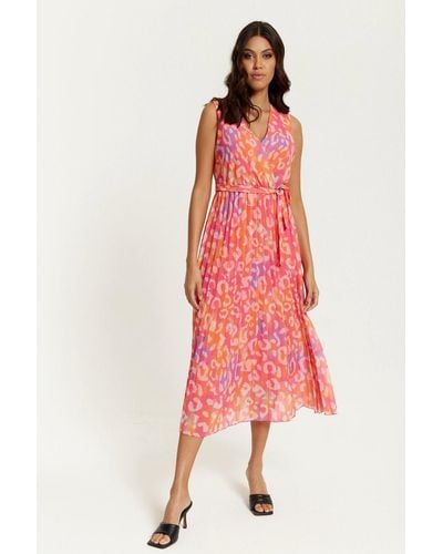 Hoxton Gal Wrap Front Multi Coloured Maxi Dress With Pleat Details
