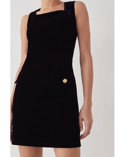 Warehouse Velvet Pocket Detail Sleeveless Shift Dress - Black