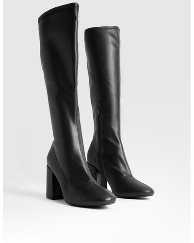 Boohoo Wide Fit Stretch Knee High Boots - Black