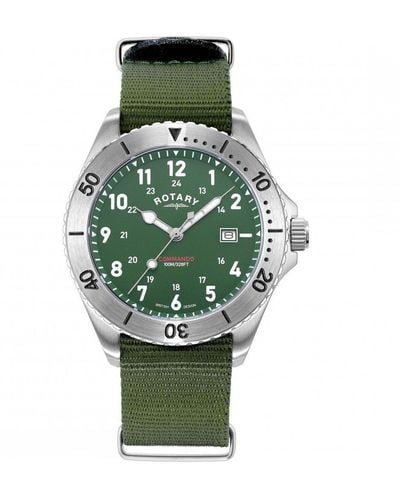 Rotary Commando Stainless Steel Classic Analogue Quartz Watch - Gs05475/56 - Green