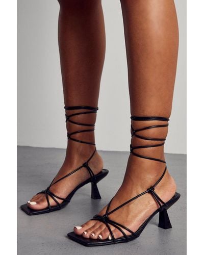 MissPap Square Toe Strappy Mid Heel - Brown