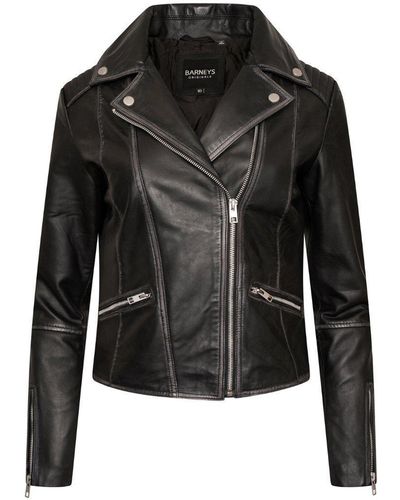 Barneys Originals Grey-washed Distressed Leather Biker - Black