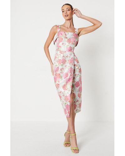 Coast Folded Detail Wrap Skirt Jacquard Dress - Pink