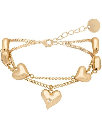 Caramel Jewellery London Gold Multi Heart Charm Layered Bracelet - Metallic