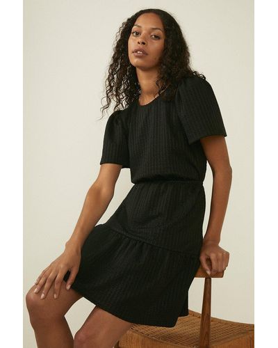 Oasis Petite Textured Tiered Mini Dress - Black