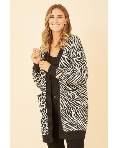 Yumi' Zebra And Leopard Print Knitted Intarsia Cardigan - Natural