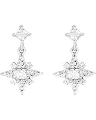 Simply Silver Sterling Silver 925 Cubic Zirconia North Star Drop Earrings - Metallic