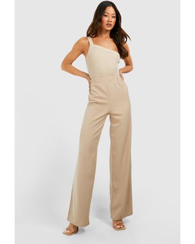 Boohoo Tall Crepe Tailored Wide Leg Trousers - Natural