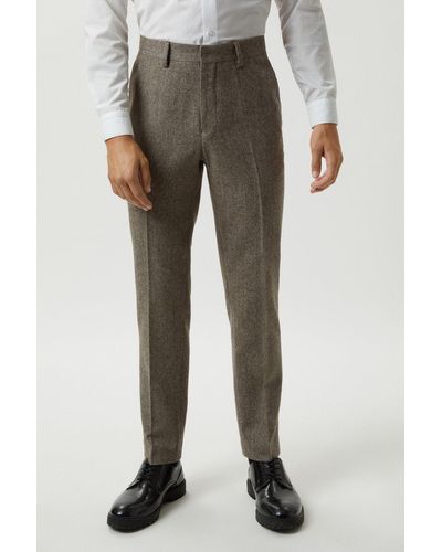 Burton Slim Fit Neutral Basketweave Tweed Suit Trousers - Natural