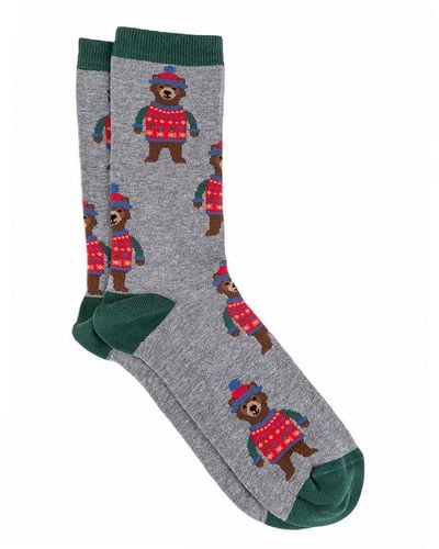 Totes Single Pack Of Bear Print Un-treaded Slipper Socks - Multicolour