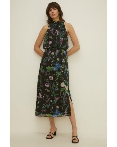 Oasis Petite Trailing Flower Printed Halter Dress - Black