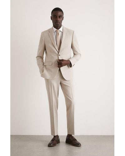 Burton Skinny Fit Neutral Semi Plain Suit Trousers - Natural