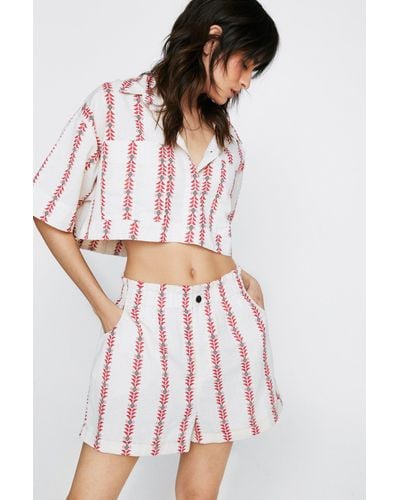 Nasty Gal Linen Aztec Striped Cropped Shirt - White