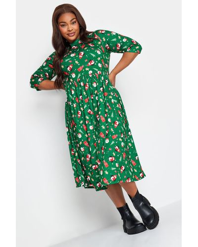 Yours Limited Collection Printed Smock Dress - Green