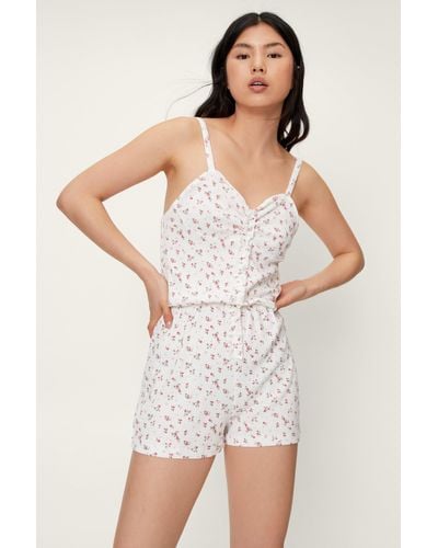 Nasty Gal Floral Pointelle Jersey Playsuit - Multicolour