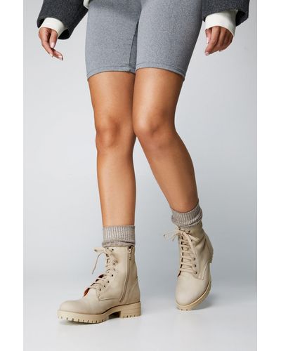 Nasty Gal Nubuck Leather Lace Up Hiker Boots - Blue