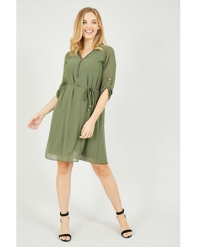 Mela Khaki Zip Detail Tunic Dress - Green