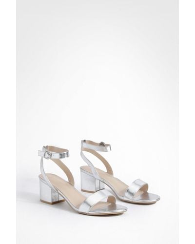 Boohoo Wide Fit Metallic Low Block Barely There Heels - White