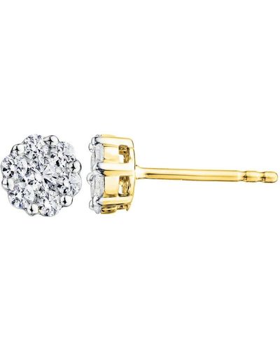 Created Brilliance Ava Yellow Gold Lab Grown Diamond Cluster Earrings - Metallic