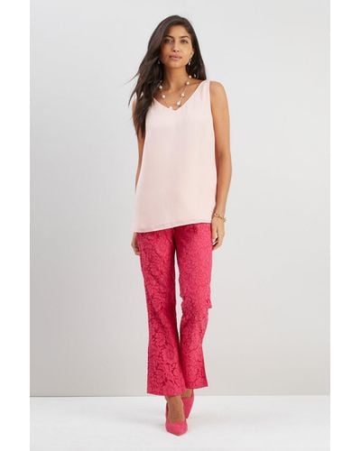 Wallis Pink Lace Suit Flare Trousers - Red