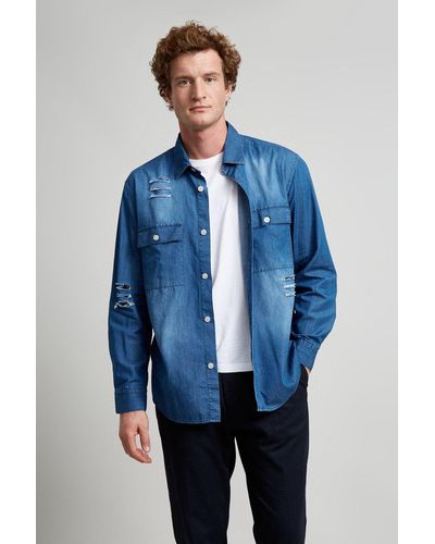 Burton Oversized Fit Rip And Repair Denim Shirt - Blue