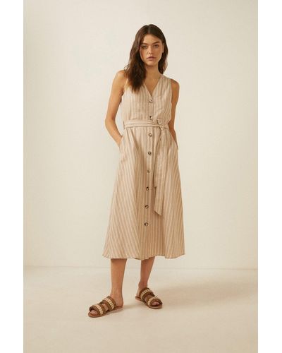 Oasis Striped Tailored Dress - Natural