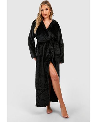 Boohoo Plus Maxi Fleece Bathrobe/robe - Black