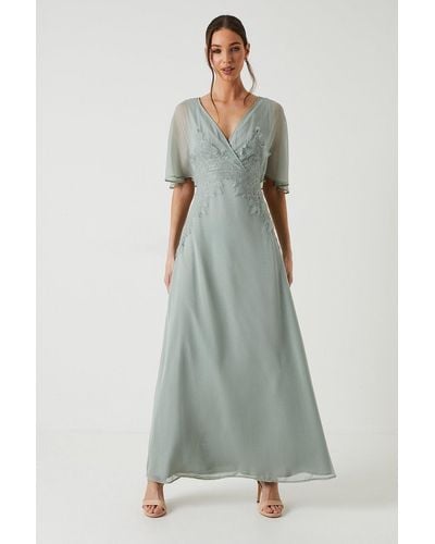 Coast Batwing Sleeve Lace Chiffon Bridesmaids Maxi Dress - Green