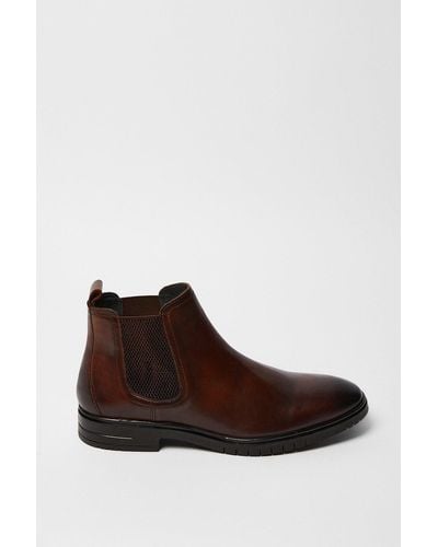 MAINE : Leo Leather Flex Sole Chelsea Boots - Brown