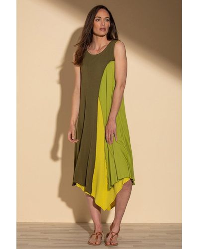 Klass Sleeveless Layered Dip Hem Jersey Midi Dress - Yellow