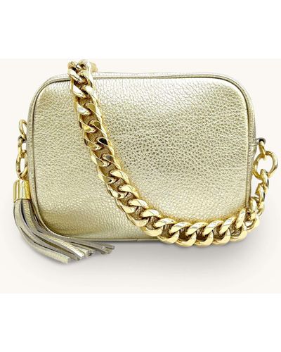 Apatchy London Gold Leather Crossbody Bag With Gold Chain Strap - Metallic