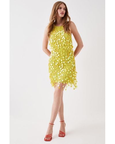 Coast Disc Sequin Halterneck Mini Dress - Yellow