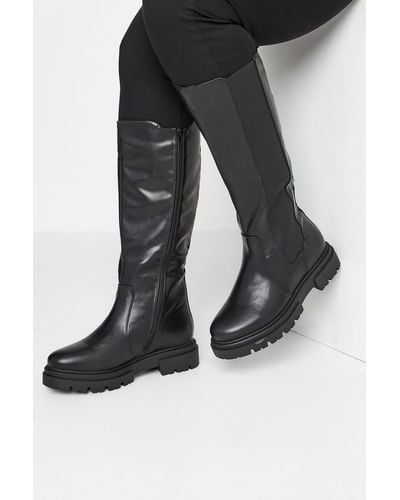 Yours Extra Wide Fit Knee High Cleated Boots - Black
