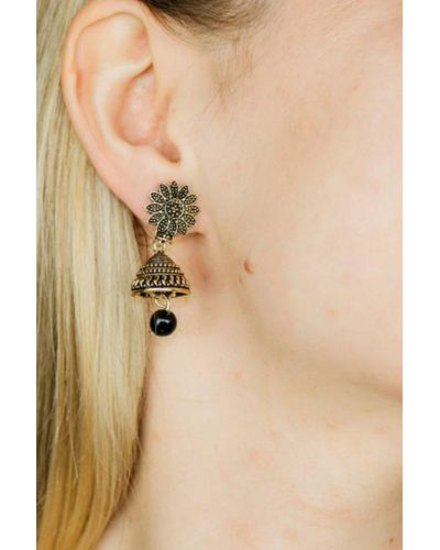 The Colourful Aura Small Black Intricate Floral Colourful Jhumka - Natural