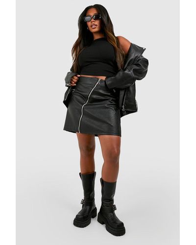 Boohoo Plus Pu Zip Detail Mini Skirt - Black