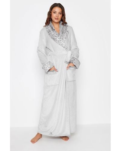 Long Tall Sally Tall Print Shawl Collar Maxi Dressing Gown - White