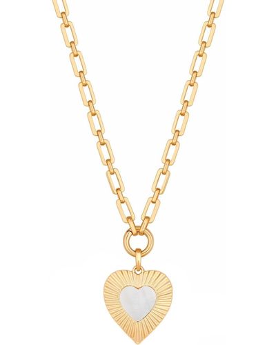 Mood Gold Mother Of Pearl Textured Heart Short Pendant Necklace - Metallic
