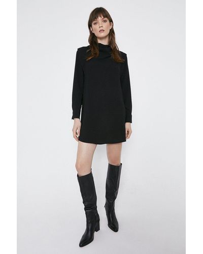 Warehouse Cowl Neck Shoulder Detail Shift Dress - Black