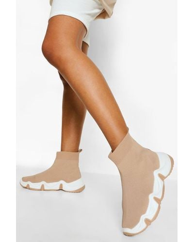 Boohoo Contrast Sole Sock Trainer - Natural