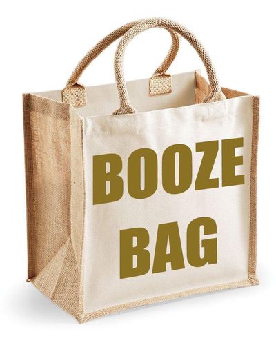 60 SECOND MAKEOVER Medium Jute Bag Booze Bag Natural Bag Gold Text - Metallic